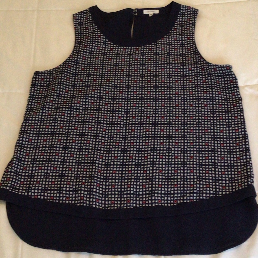 Pleione - Sleeveless Navy Patterned Women's Top - Small Geometric Print